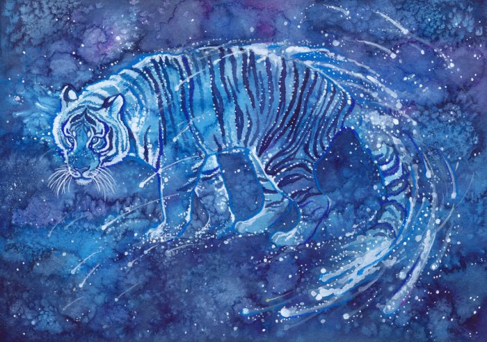Маникюр на новый 2022 год голубой водяной тигр (48 фото)